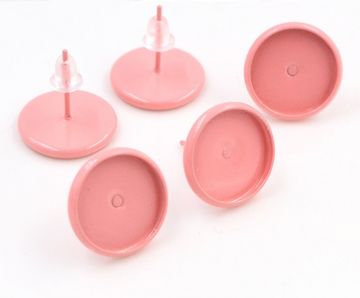 4pcs, 12mm Tray, Color Plated Earring Studs / Settings, Earrings Blank, Lead free and nickel free in Light Salmon
